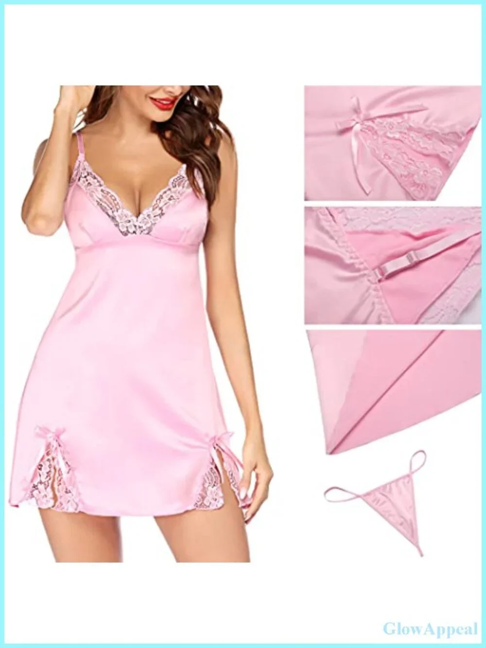 Lace Chemise Nightgown Satin Babydoll Dress Silk Slip Nightwear Adjustable